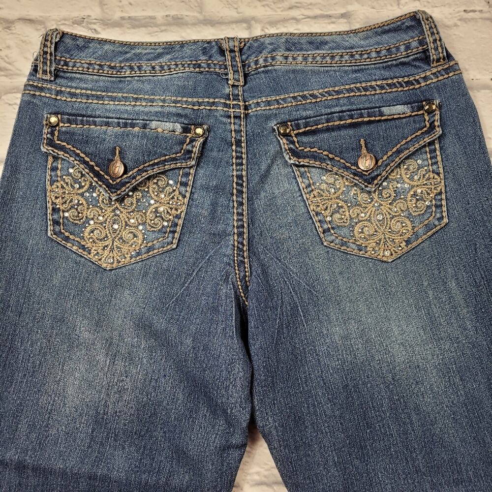 Nine West Bling Embroidered Rhinestone Studded Cropped Jeans size 6 Thick Stitch - Picture 8 of 15